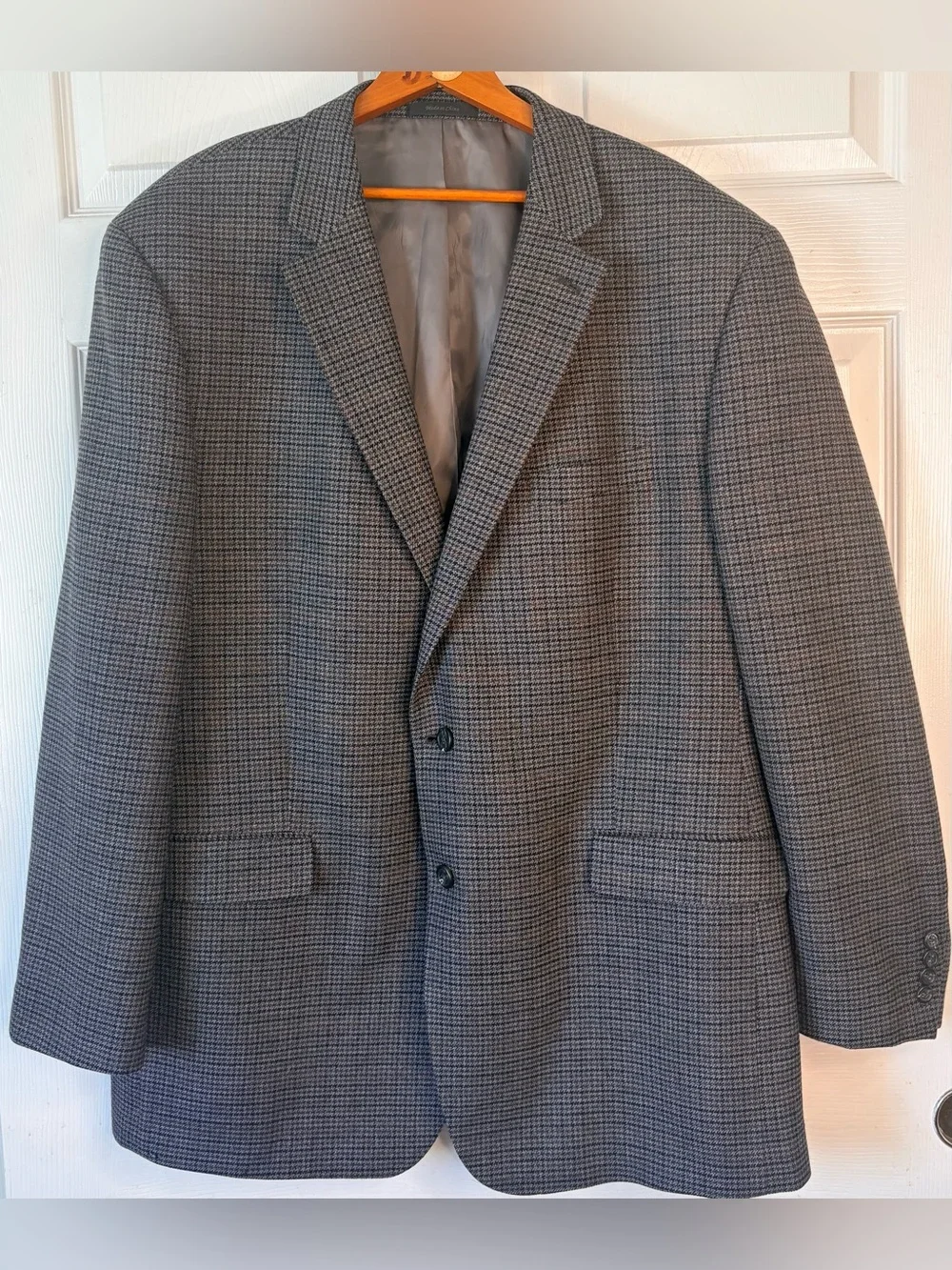 CHAPS Gray 100% Lambswool Houndstooth Sport Coat Blazer Size 48L